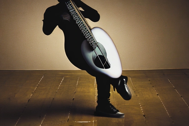 The picture shows a person playing the bass