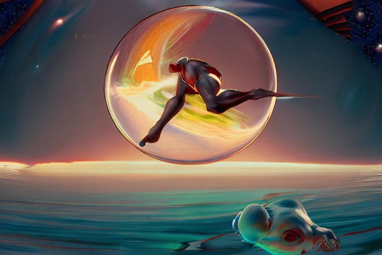 clip-man swimming in space holding a large bowl of chicken