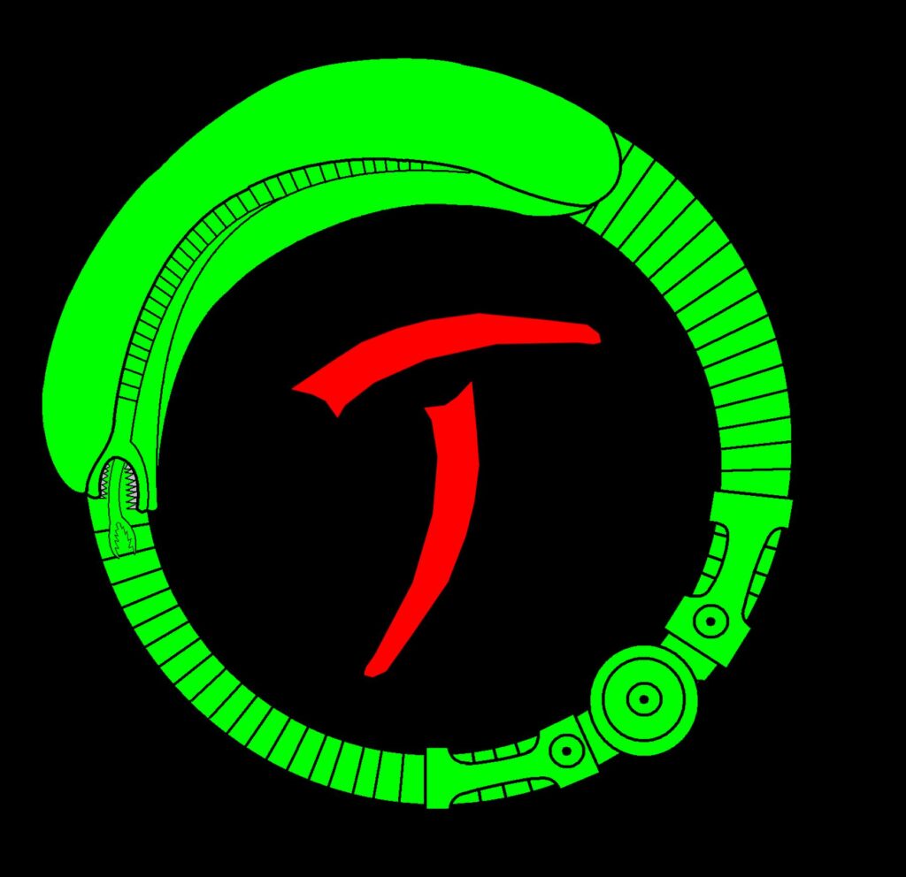 File:Alien vs predator fiction logo.png - a green and red circular with a red arrow