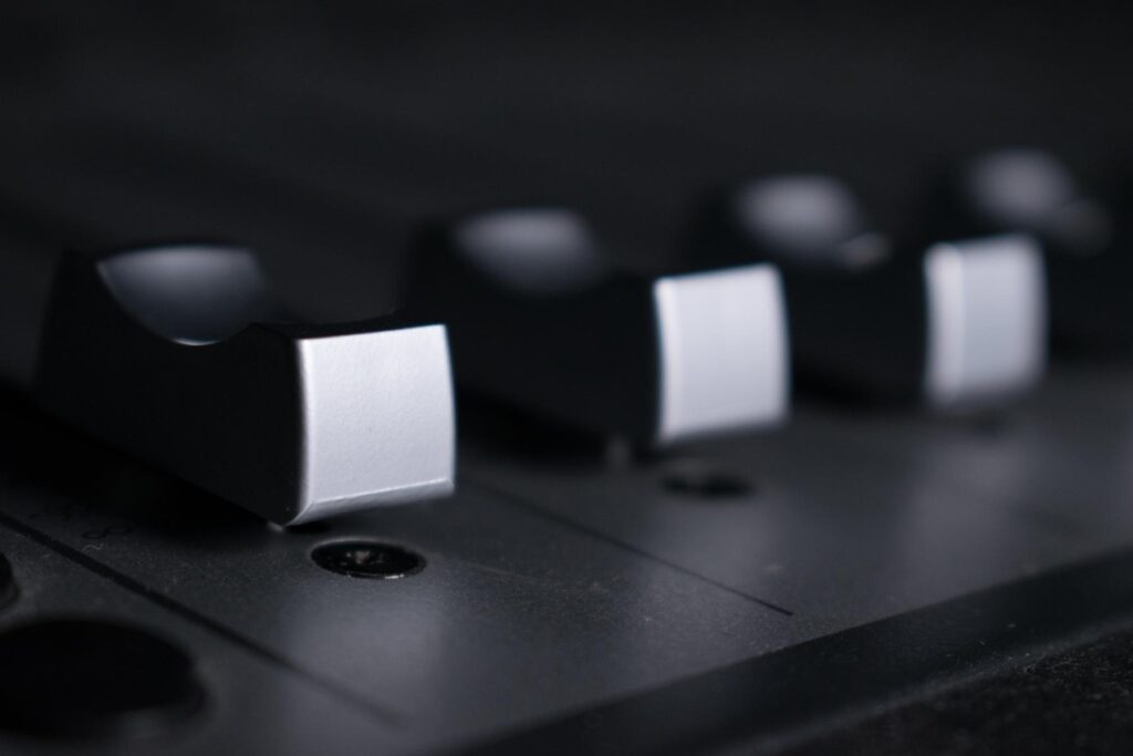 File:Audio Visual Material.jpg - a close up of a black and white mixer